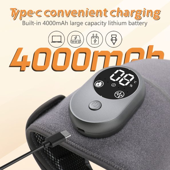 Rechargeable Heated Vibration Knee Massager Brace - 3 Heat & 3 Vibration Levels for Joint Pain Relief(Grey) - Image 8