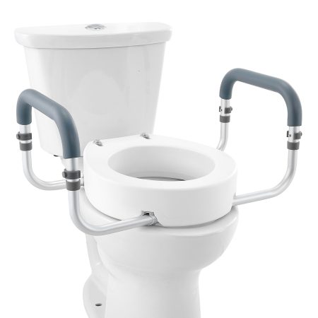 VEVOR Raised Toilet Seat| 88.9 mm Height Raised| 136 kg Weight Capacity| for Standard Round Toilet| Aluminum Handrail| with EVA Armrest Padding
