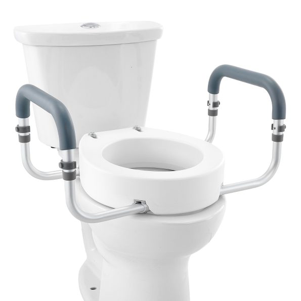 VEVOR Raised Toilet Seat| 88.9 mm Height Raised| 136 kg Weight Capacity| for Standard Round Toilet| Aluminum Handrail| with EVA Armrest Padding - Image 9