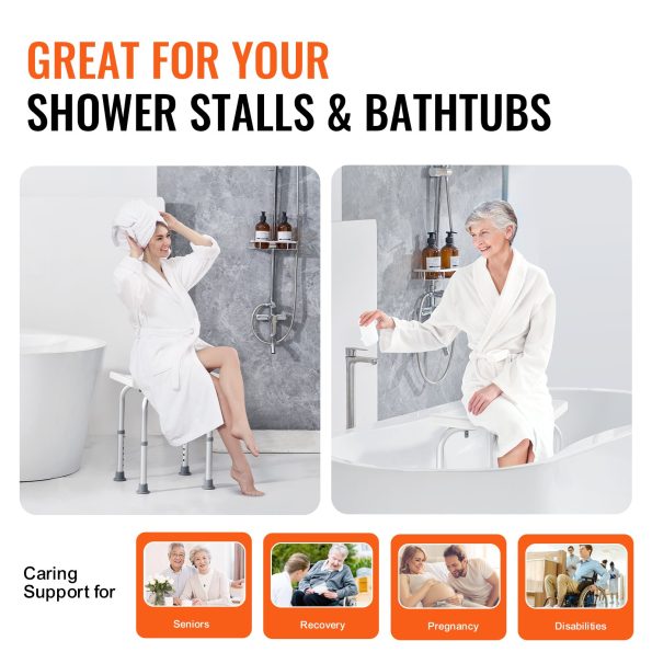 VEVOR Shower Chair| Adjustable Height Shower Stool with Built-in Handles| Shower Seat for Inside Shower or Tub| Non-Slip Bench Bathtub Stool Seat for Elderly Disabled Handicap| 158.8 kg Capacity - Image 5
