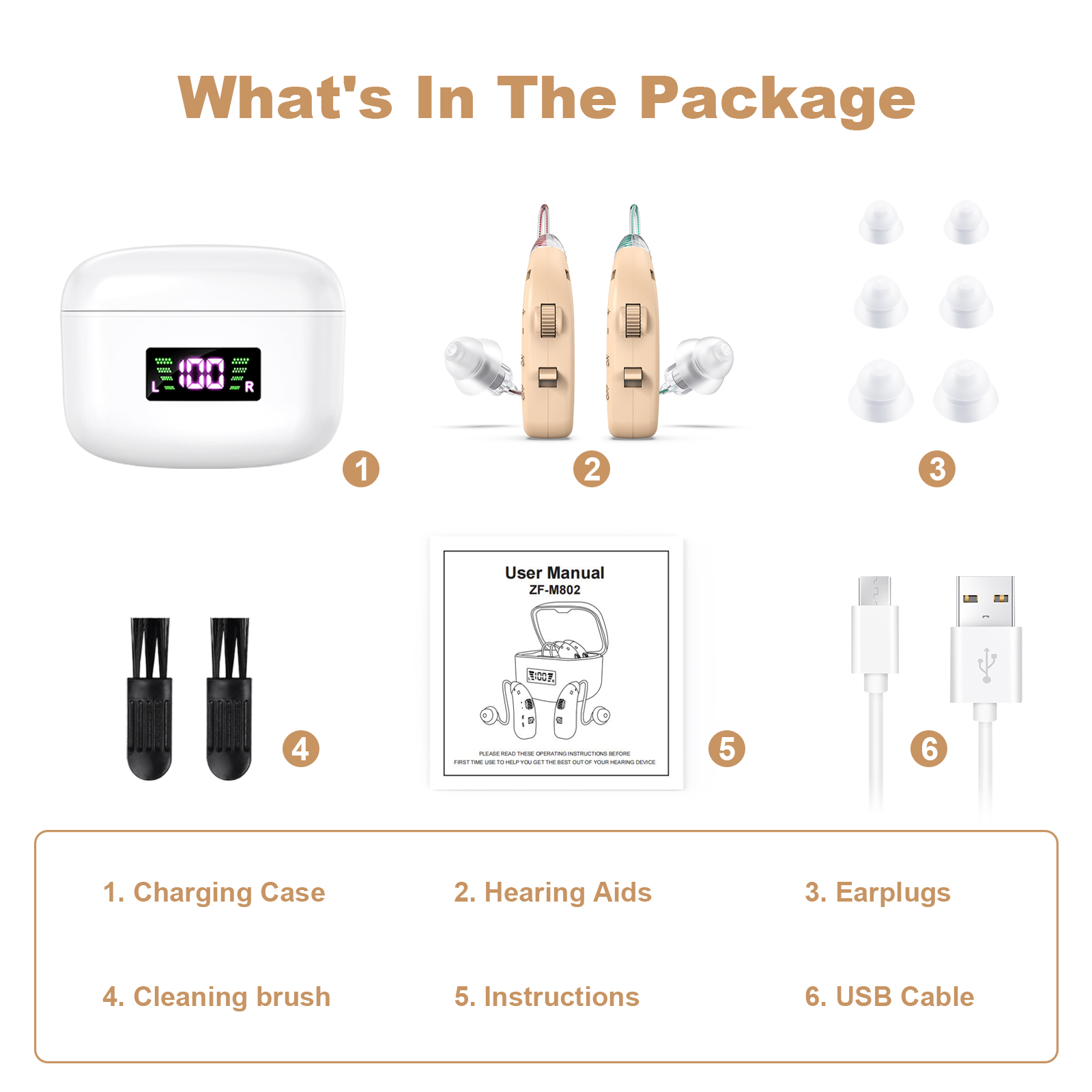 Rechargeable Behind-the-Ear Hearing Aids with Charging Case & LCD Display – Compact Sound Amplifier for Adults and Seniors (White Case, Skin Tone Device) - Image 8