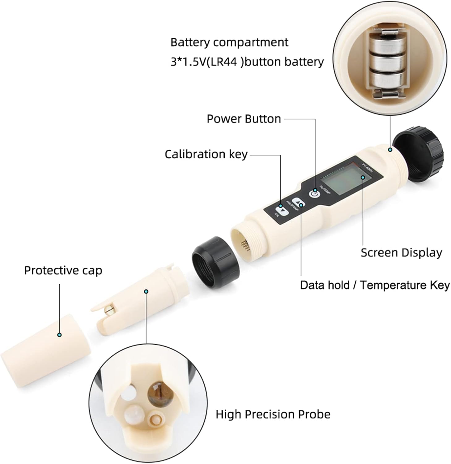 Digital Hydrogen Meter Water Quality Tester with ATC Accuracy Pen Type Meter Data Hold Function LCD Displays Water Quality Tester for Drinking Water Water Quality Tester Ppm - Image 3