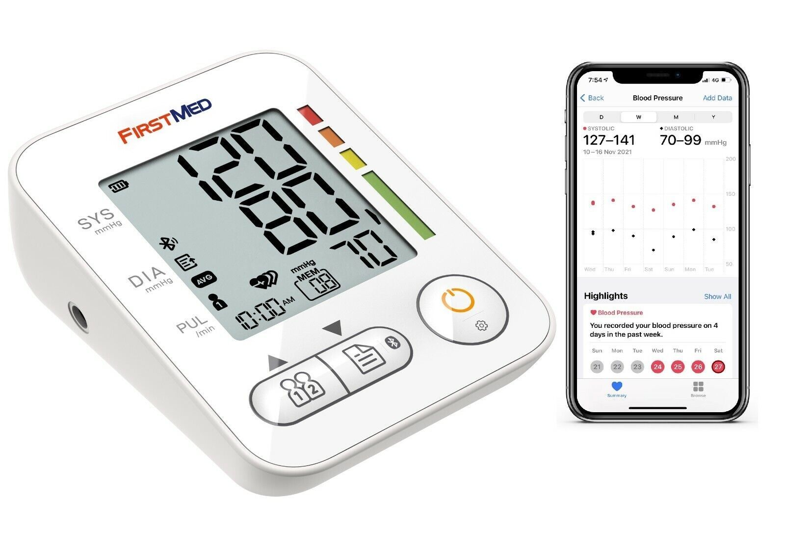 Bluetooth Blood Pressure Monitor, Auto Digital, 22-32cm Cuff