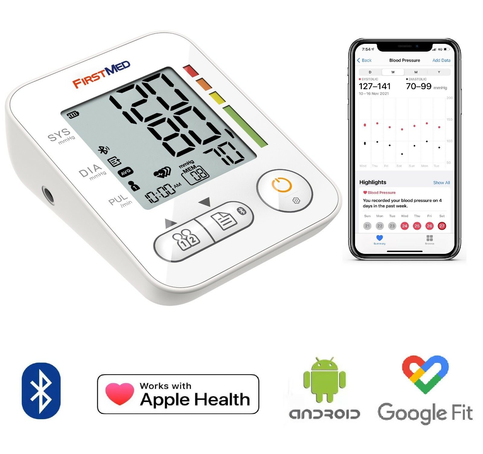 Bluetooth Blood Pressure Monitor, Large Cuff 22-42cm, Digital, Smartphone Compatible - Image 2