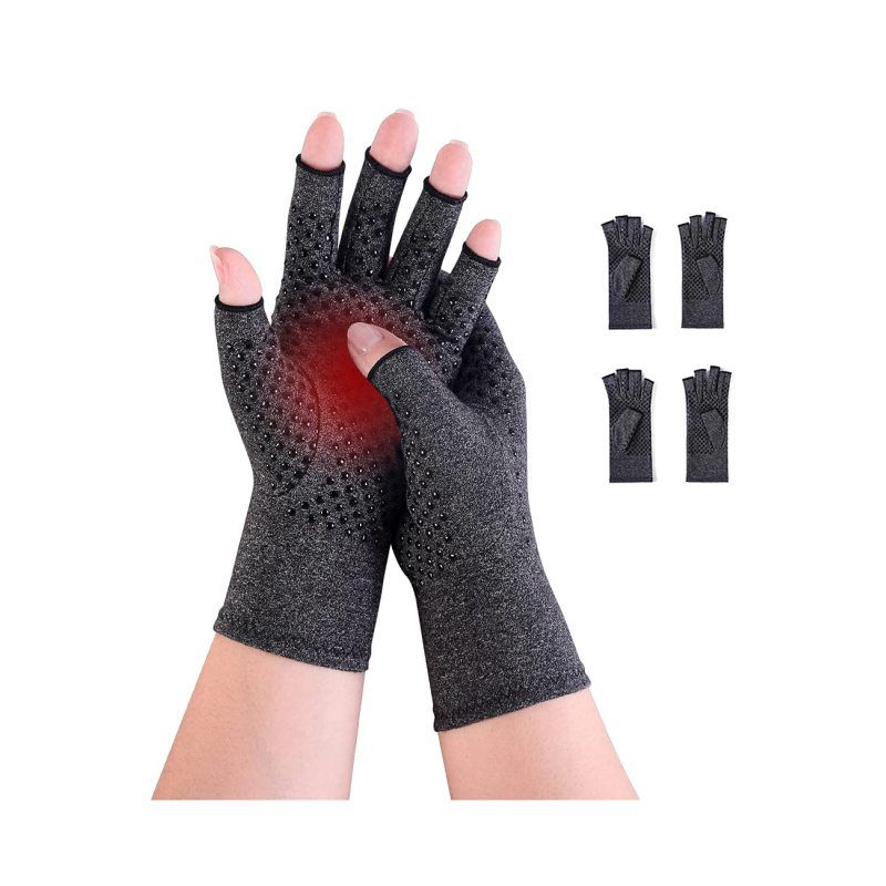 2 Pairs Arthritis Compression Gloves Fingerless Gloves for Women Men,Arthritis Pain Relief,Rheumatoid Arthritis (Anti-Slip, M)