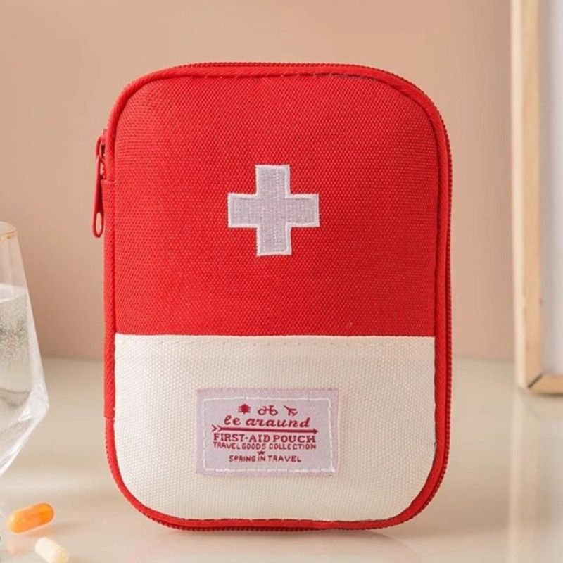 Portable Mini First Aid Bag, Travel Medicine Organizer Pouch, Outdoor Emergency Medical Storage Bag—Red