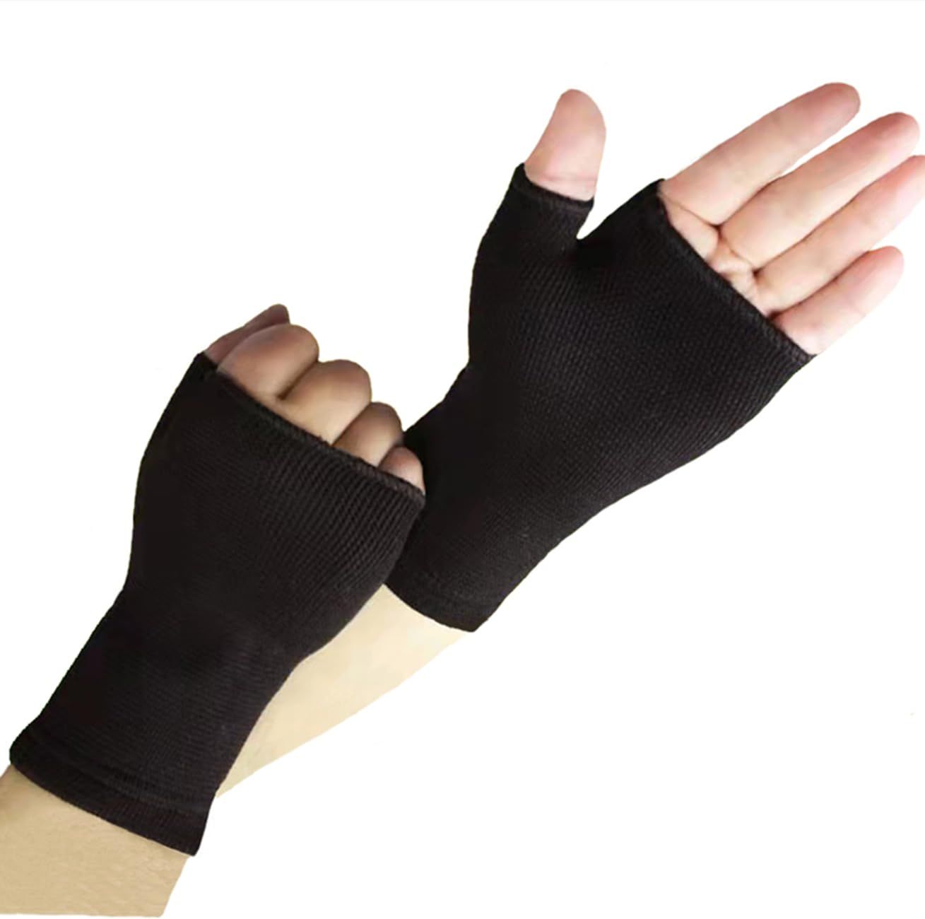 Palm Brace Wrist Support Sleeves, Everyday Use Wrist Brace, Compression Carpal Tunnel for Wrist Pain Relief (1 Pair Black)