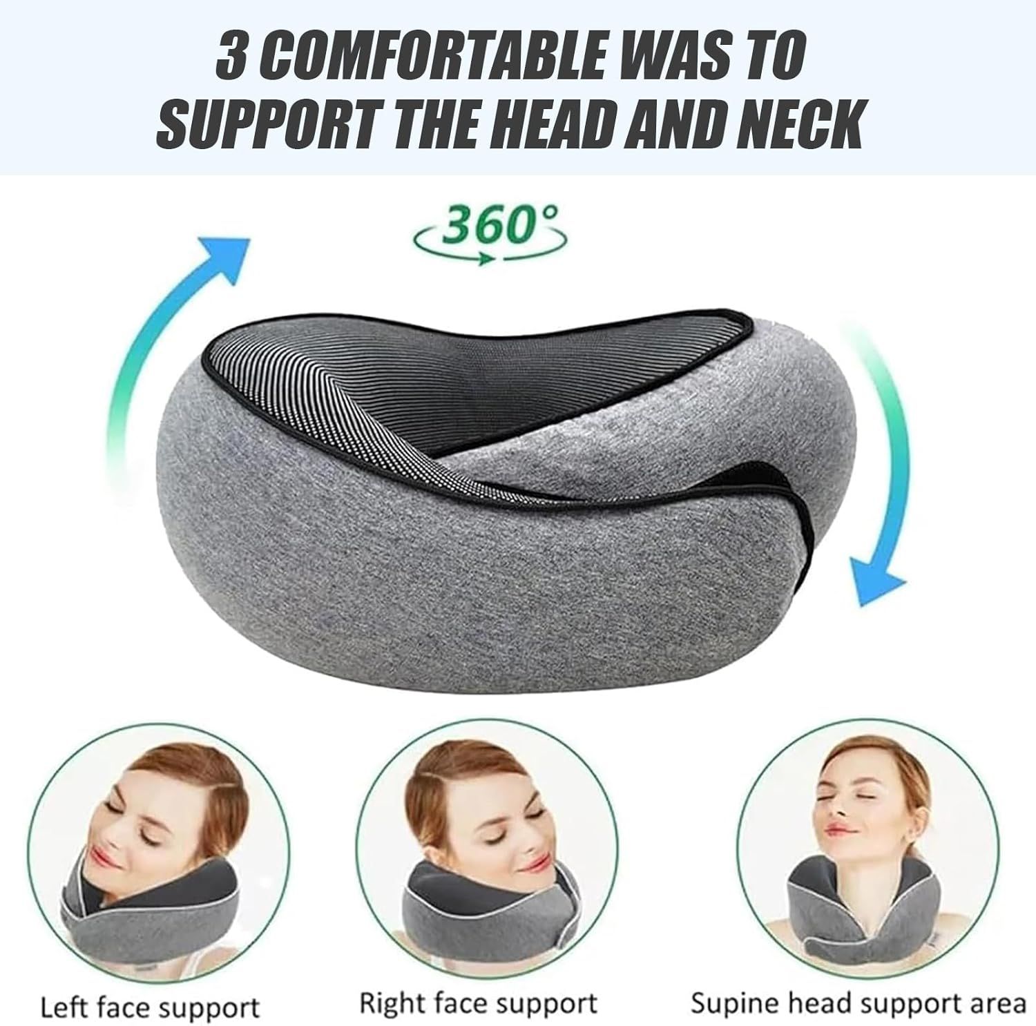 Travel Neck Pillow U-Shaped Memory Cotton for Airplane Sleep and Neck Support Blue - Image 5