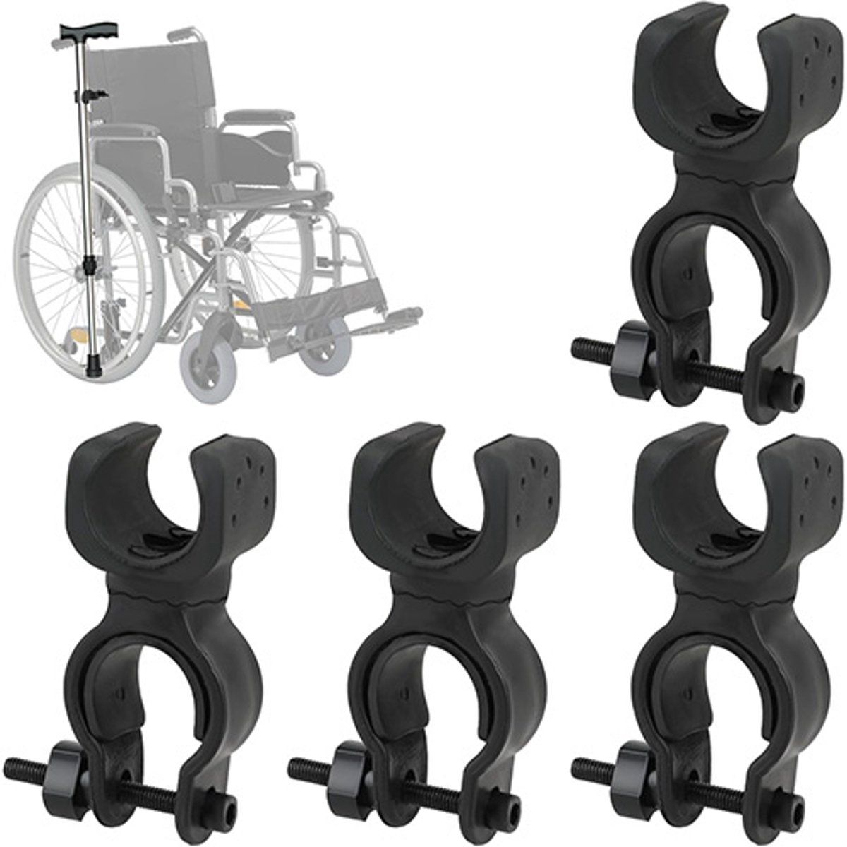 4 Pieces, Cane Holder, Crutch Holder, Universal Crutch Cane Bracket, Walking Stick Holder, Bicycle Clamp, Black