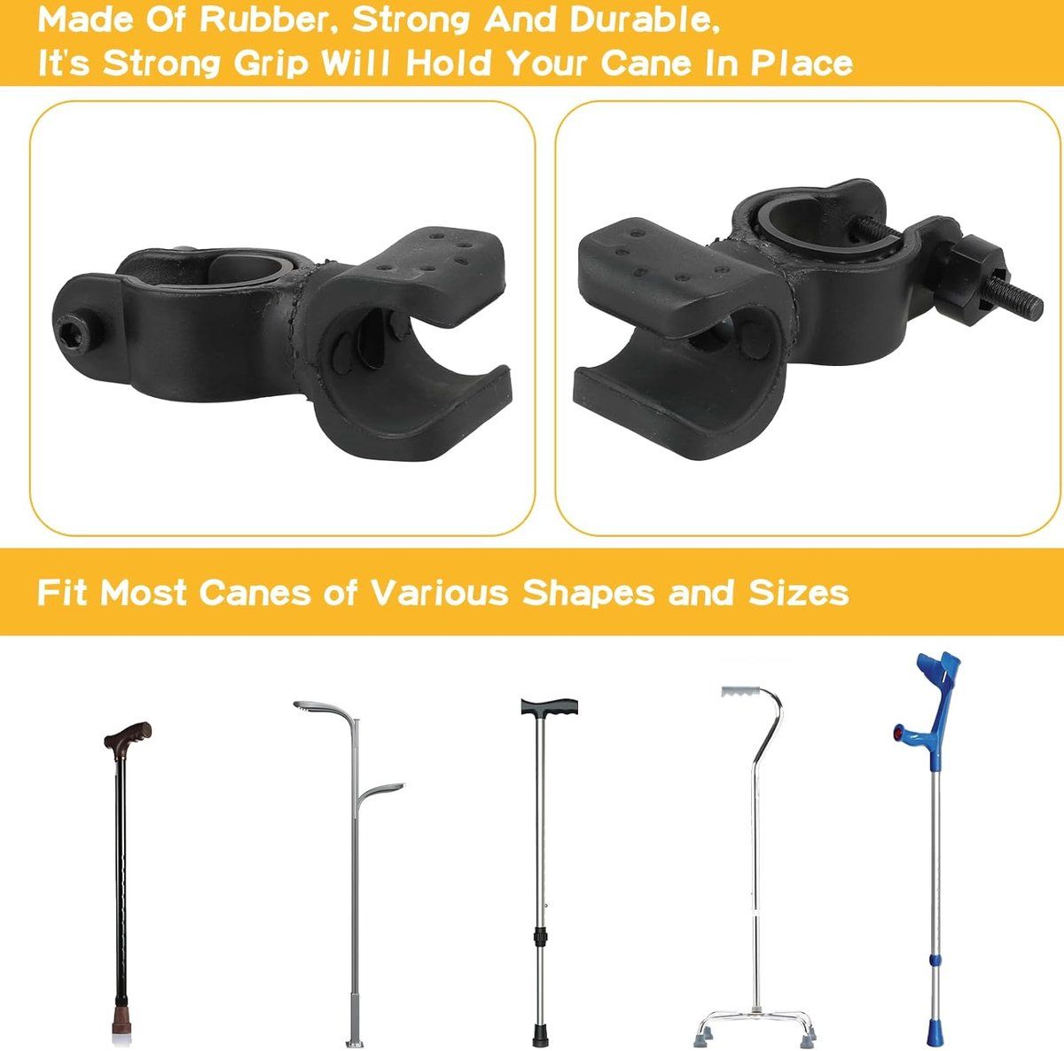4 Pieces, Cane Holder, Crutch Holder, Universal Crutch Cane Bracket, Walking Stick Holder, Bicycle Clamp, Black - Image 4
