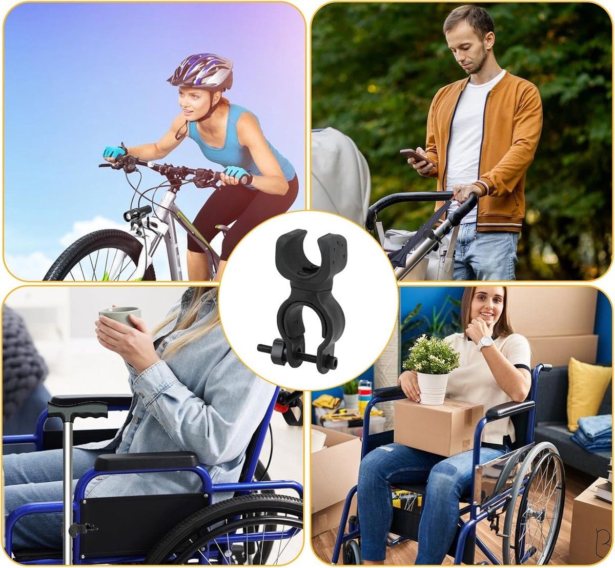 4 Pieces, Cane Holder, Crutch Holder, Universal Crutch Cane Bracket, Walking Stick Holder, Bicycle Clamp, Black - Image 6