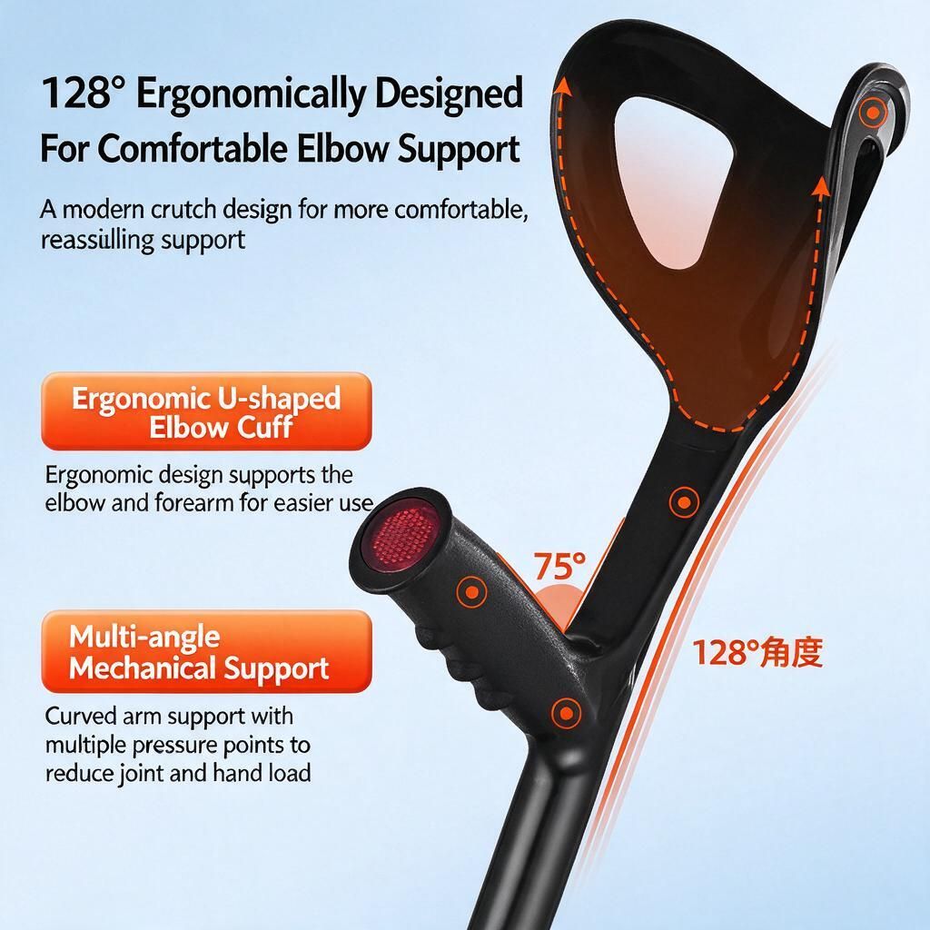 Foldable Aluminium Forearm Crutch Black 10-Level Adjustable Anti-Slip Walking Aid Outdoor Travel - Image 2