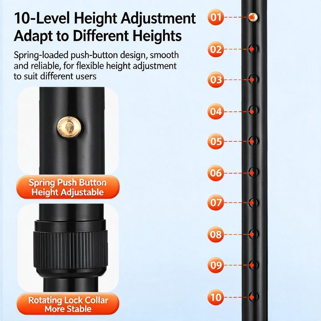Foldable Aluminium Forearm Crutch Black 10-Level Adjustable Anti-Slip Walking Aid Outdoor Travel - Image 4