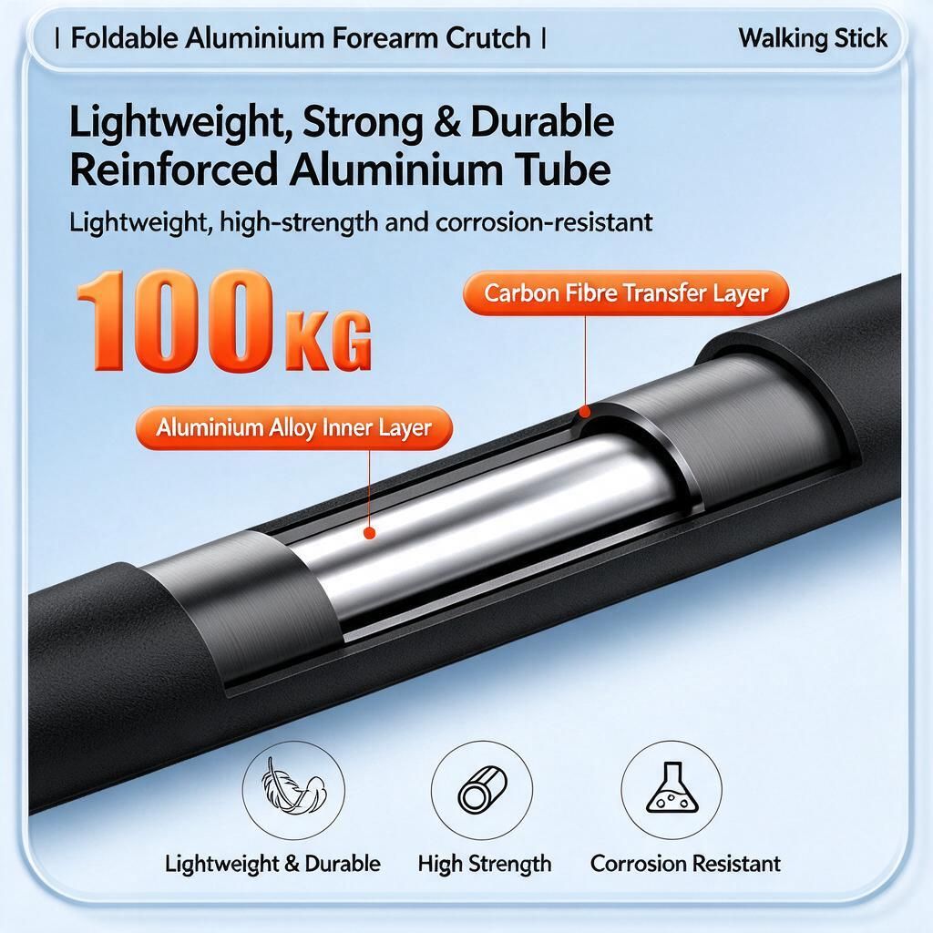 Foldable Aluminium Forearm Crutch Black 10-Level Adjustable Anti-Slip Walking Aid Outdoor Travel - Image 5