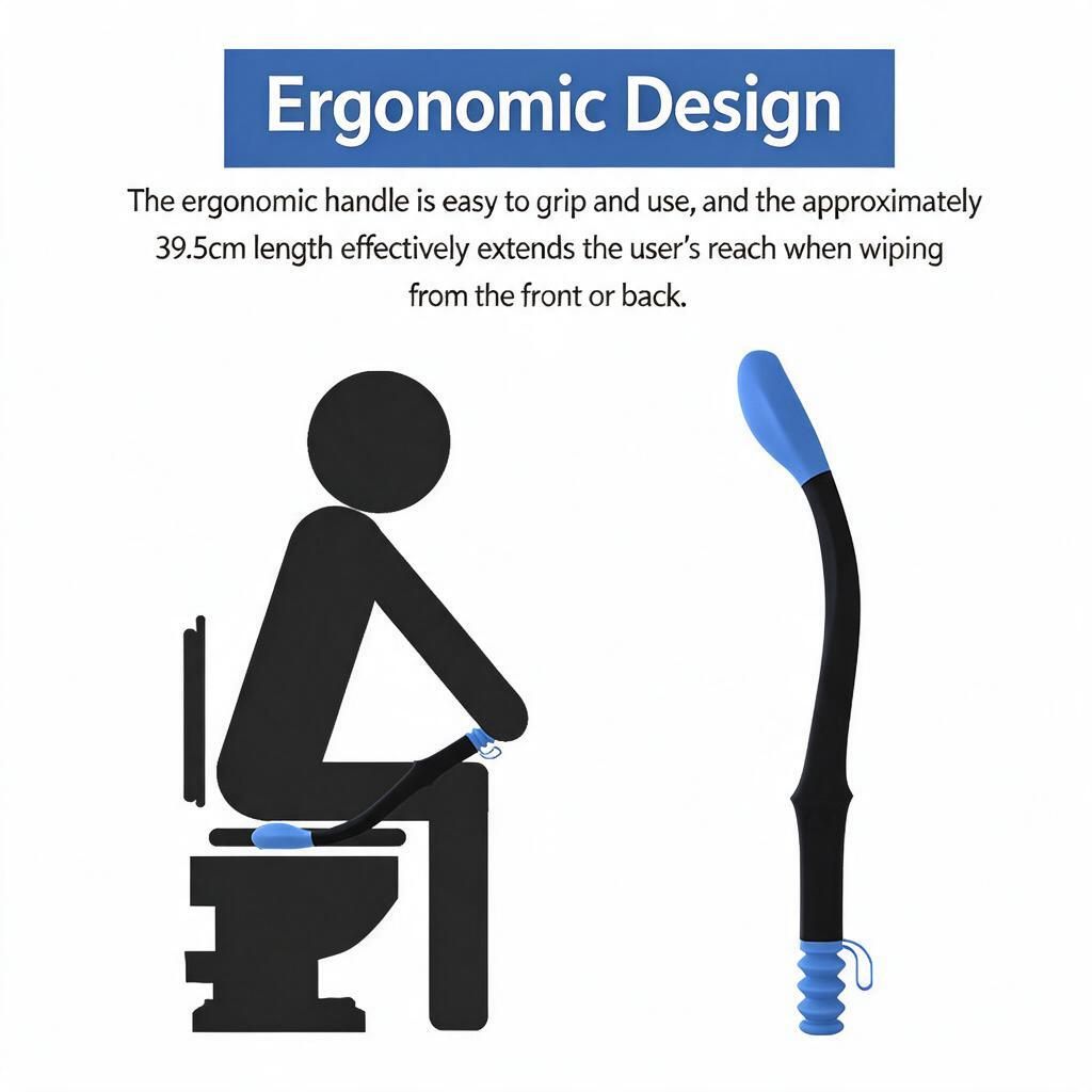 Long Handle Toilet Paper Wiping Aid Bottom Wiper Tool for Elderly Pregnant Black - Image 2