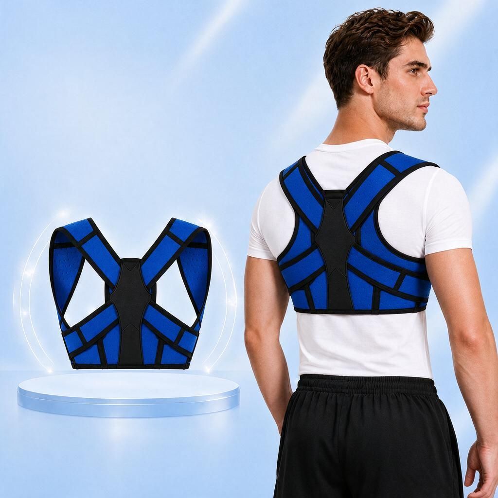 Blue S/M Back Posture Harness Upper Spine Alignment Support Fits 27-37in Underbust Reduce Shoulder Fatigue Home Study Desk