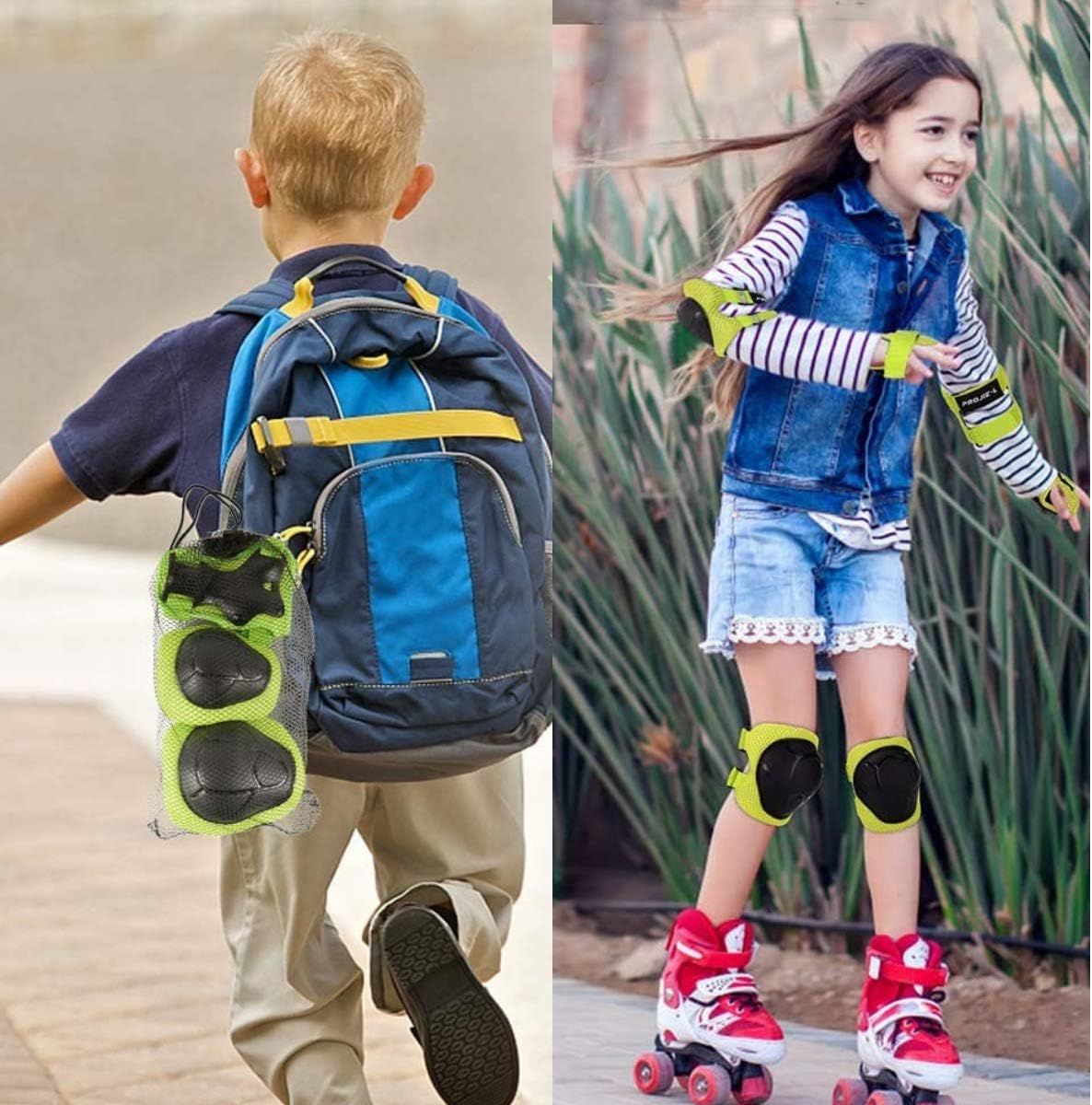 6PCS Kids Protective Gear Set Wrist Guards Knee Pads Elbow Pads for Skateboard Roller Skating Biking Scooter, Size S, Green - Image 7