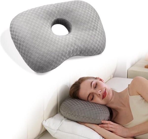 Ear Piercing Pillow for Side Sleepers, Donut Pillow with Ear Hole, Pain Relief Ear Guard Pillow, Grey, 32 x 44cm