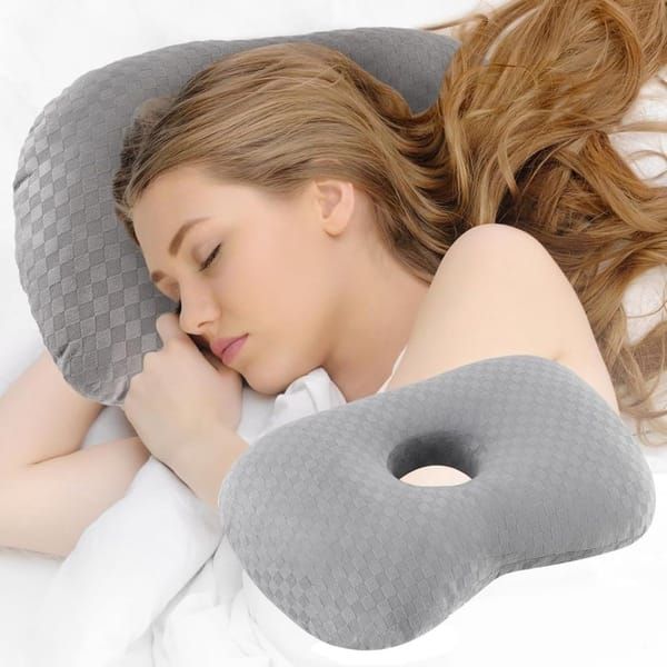 Ear Piercing Pillow for Side Sleepers, Donut Pillow with Ear Hole, Pain Relief Ear Guard Pillow, Grey, 32 x 44cm - Image 6