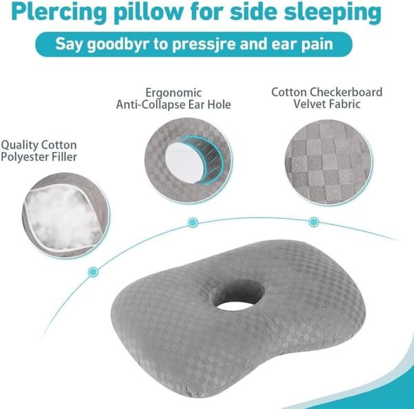 Ear Piercing Pillow for Side Sleepers, Donut Pillow with Ear Hole, Pain Relief Ear Guard Pillow, Grey, 32 x 44cm - Image 7