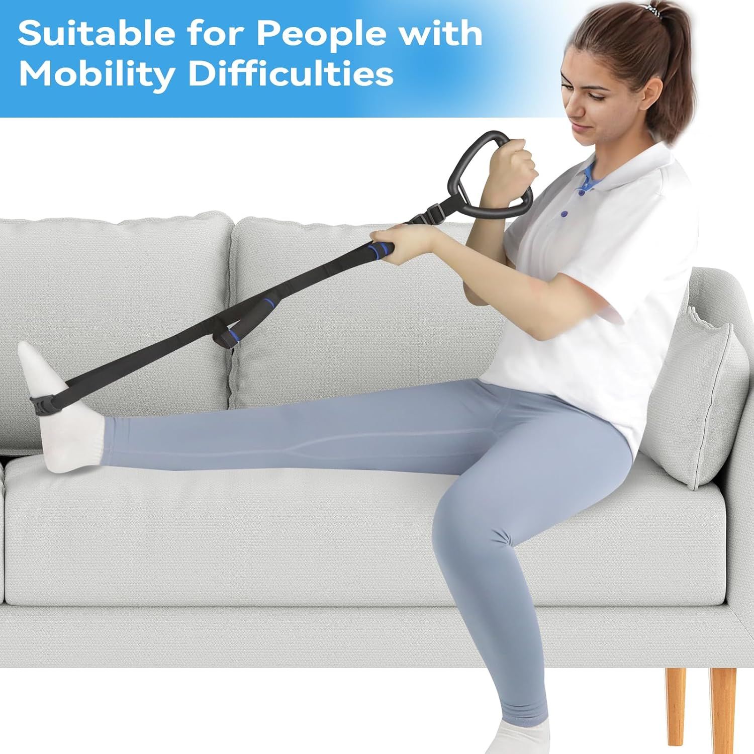 Long Leg Lifter, Leg Lifter Strap Rigid with Large Foot Loop, Legs Strap Lift for Get in and Out of Bed,Car,Wheelchair for Disables and Elderly,Foot Straps,Legs Aid Lift aids (25.5in-56in) - Image 2