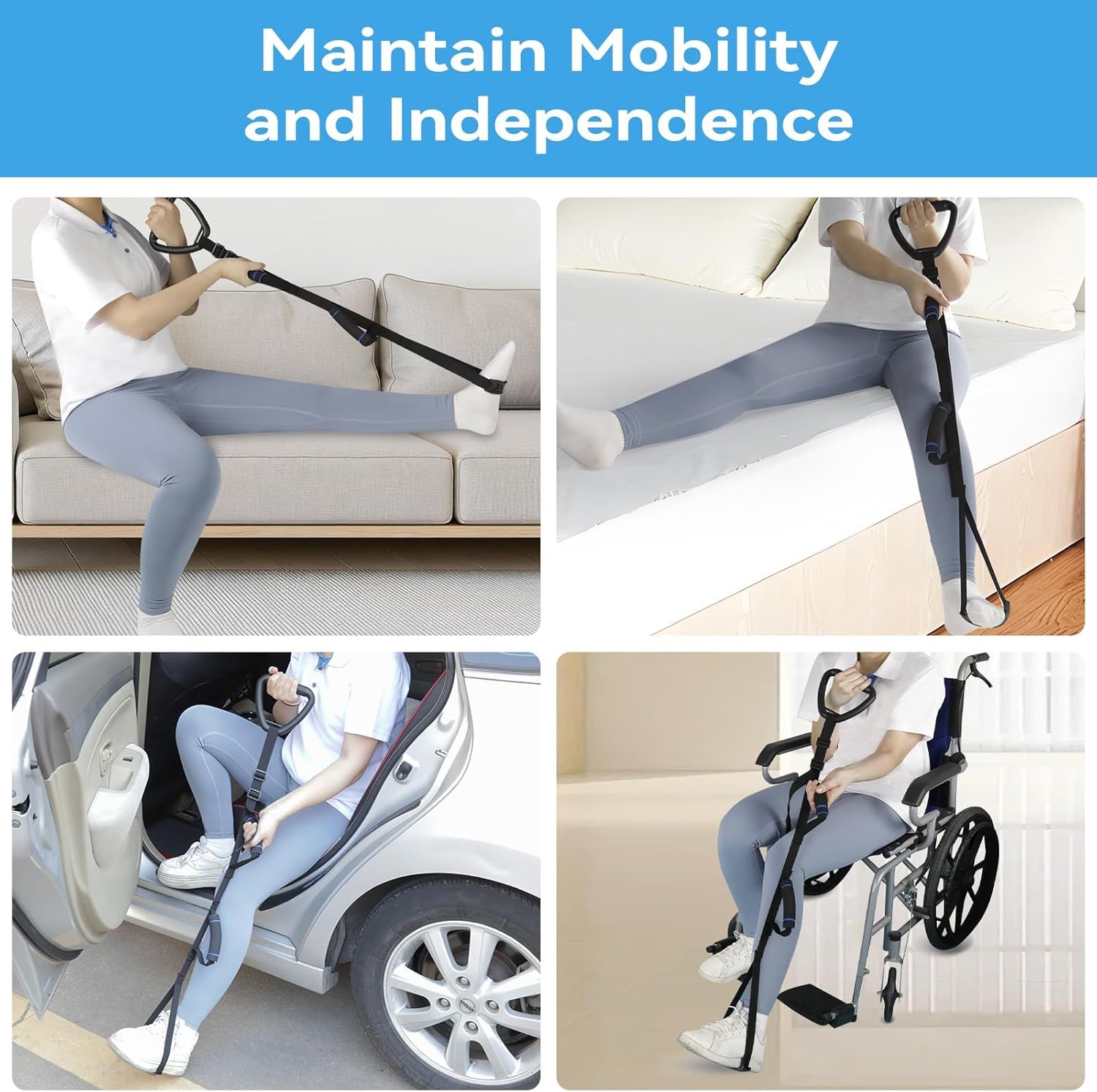 Long Leg Lifter, Leg Lifter Strap Rigid with Large Foot Loop, Legs Strap Lift for Get in and Out of Bed,Car,Wheelchair for Disables and Elderly,Foot Straps,Legs Aid Lift aids (25.5in-56in) - Image 4