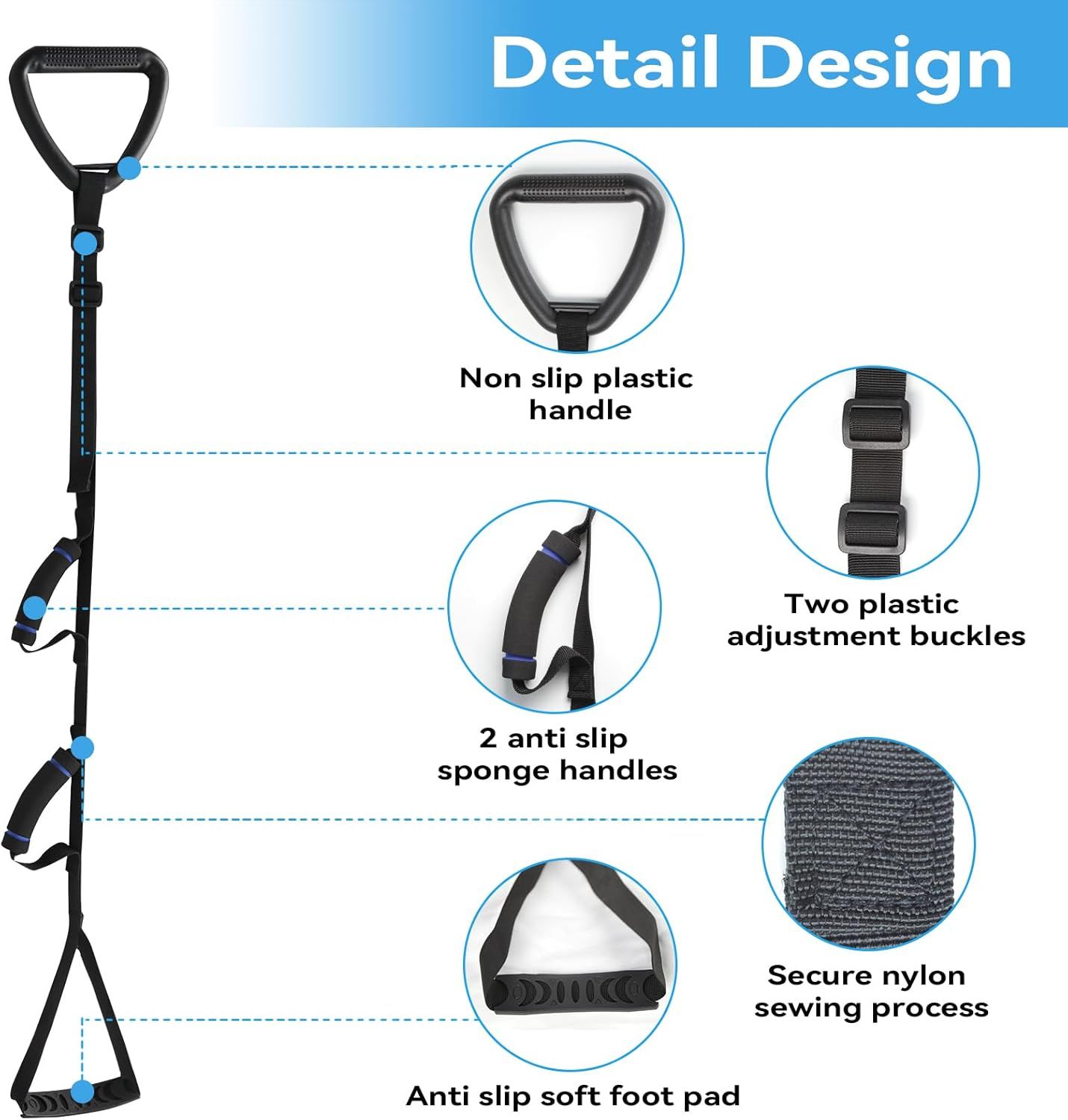 Long Leg Lifter, Leg Lifter Strap Rigid with Large Foot Loop, Legs Strap Lift for Get in and Out of Bed,Car,Wheelchair for Disables and Elderly,Foot Straps,Legs Aid Lift aids (25.5in-56in) - Image 5