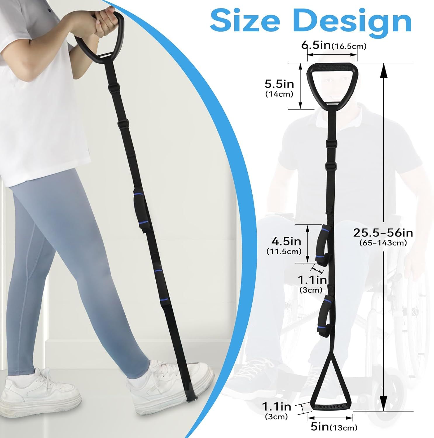Long Leg Lifter, Leg Lifter Strap Rigid with Large Foot Loop, Legs Strap Lift for Get in and Out of Bed,Car,Wheelchair for Disables and Elderly,Foot Straps,Legs Aid Lift aids (25.5in-56in) - Image 7