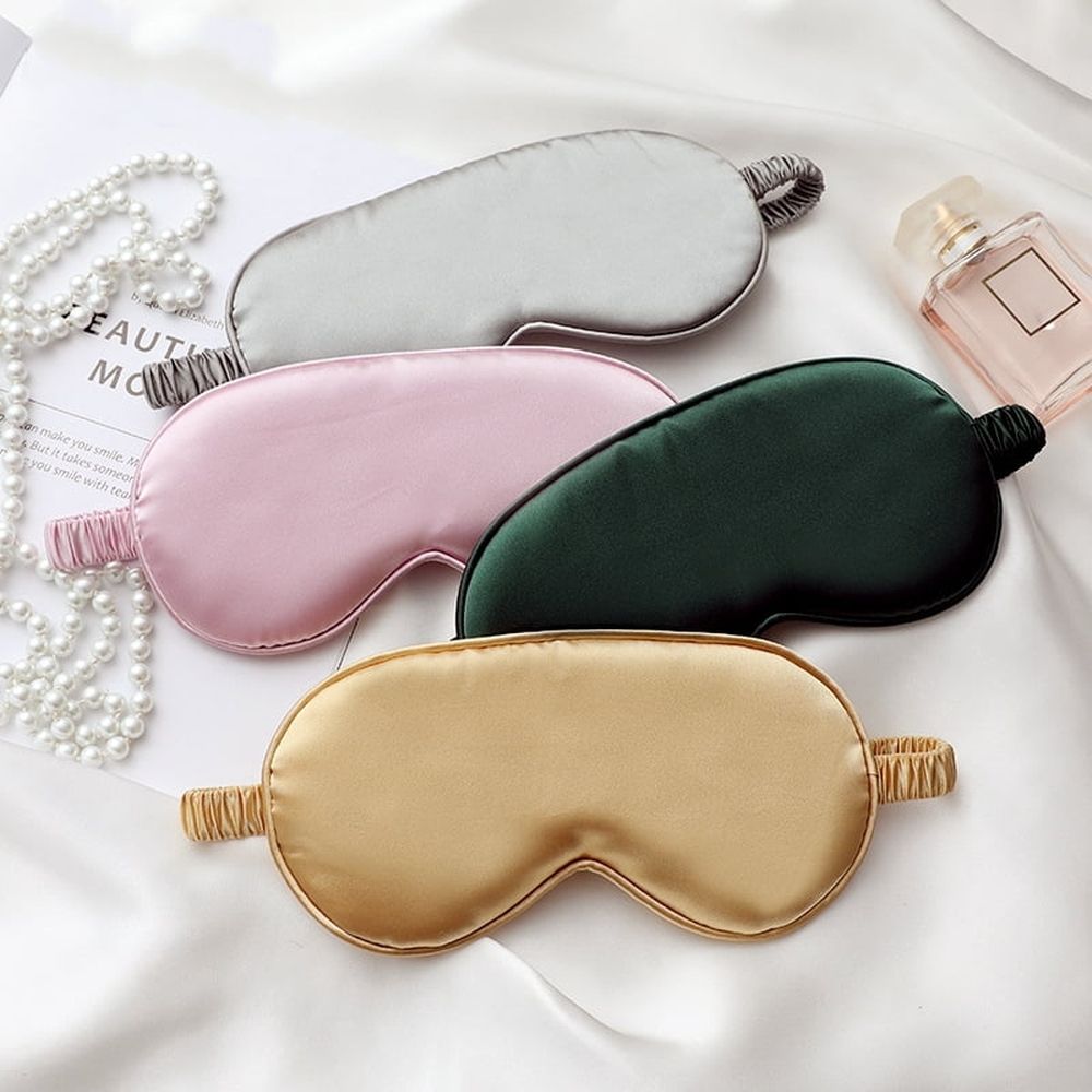 4Pcs Silk Mask Eye, Soft Eye Cover for Sleeping, Blackout Eye Mask with Elastic Strap, Satin Blindfold Night Eyeshade for Women Men Kids(Gold+ Green + Pink + Grey)