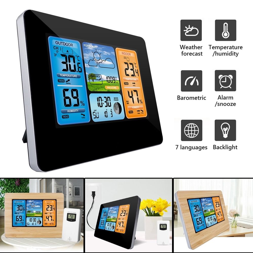 Digital Weather Forecast Station,Wireless Weather Station Digital Indoor/Outdoor Thermometer & Hygrometer,Temperature Humidity Barometer Alarm Clock Calendar Weather Forecaster with LCD Display