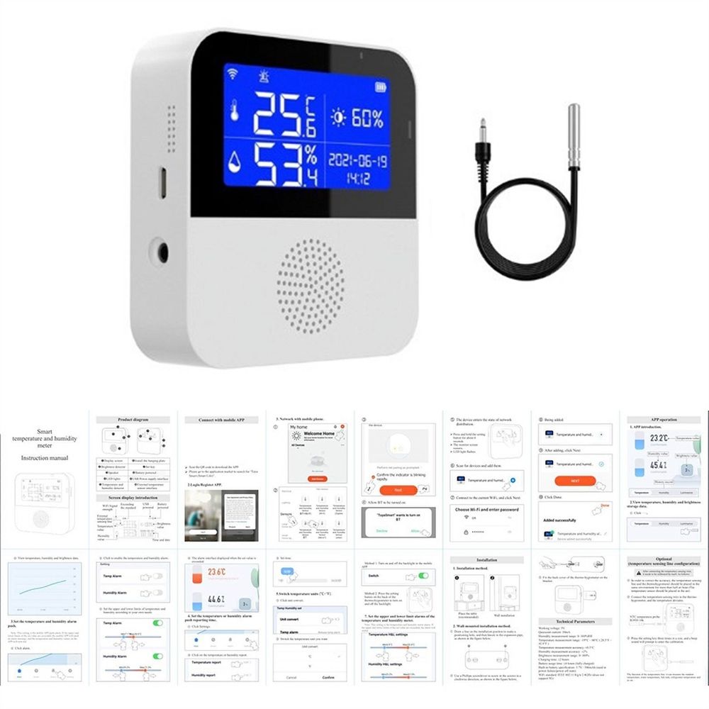 Smart Wifi Temperature Humidity Sensor Doodle Temperature and Humidity Meter Home Dual Temperature Sensor with Probe,White - Image 4